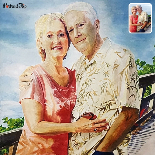 photo to old couple watercolor painting