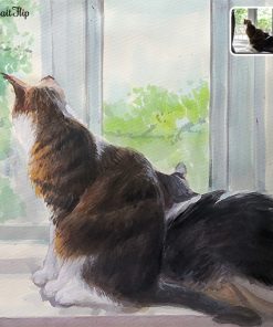 photo to two cats watercolor painting
