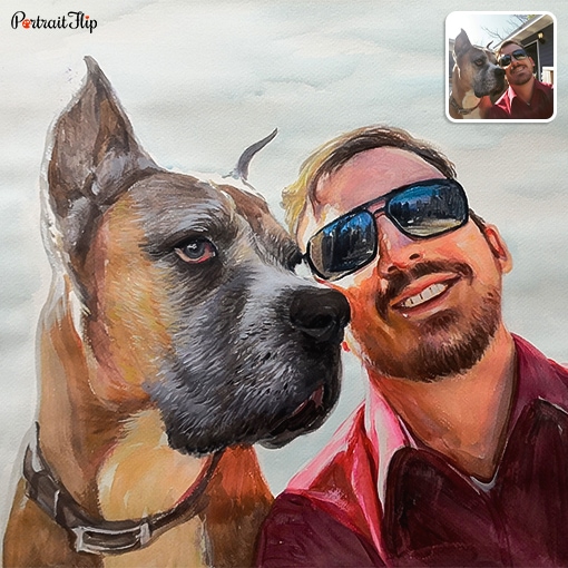 photo to dog and man watercolor painting
