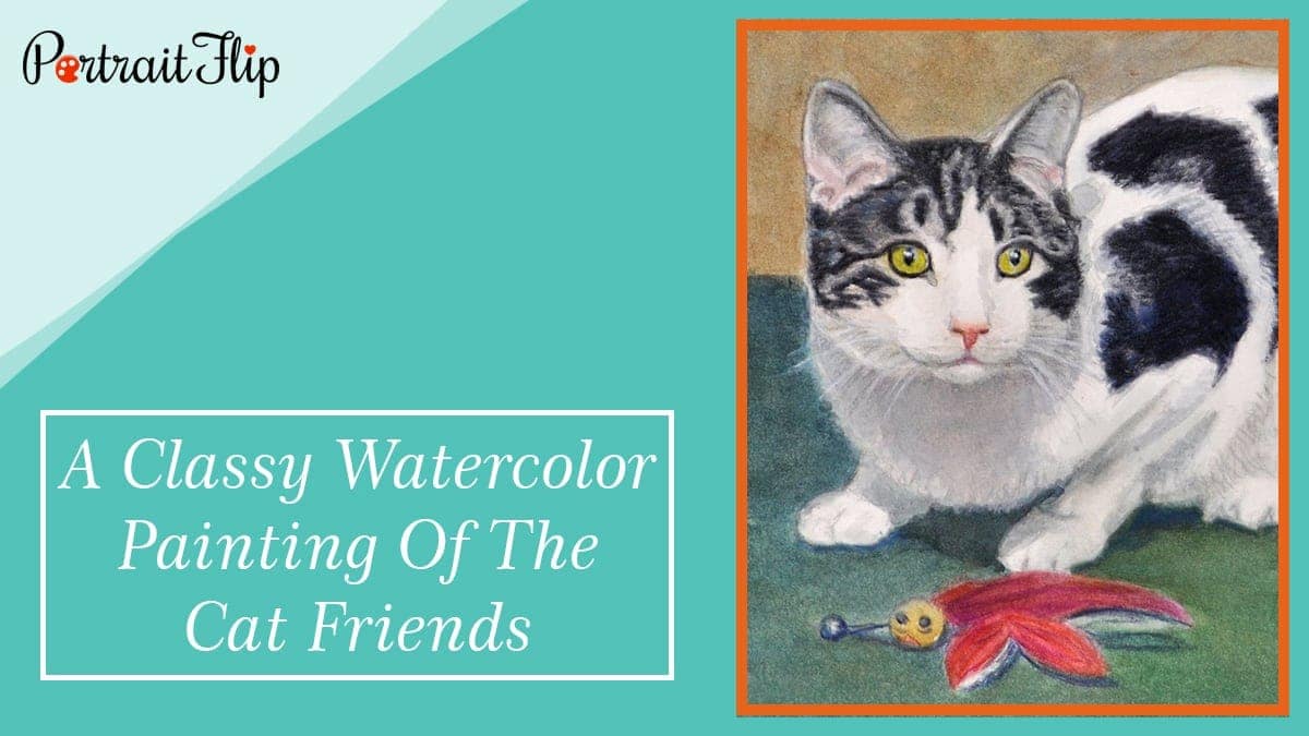 A classy watercolor painting of the cat friends