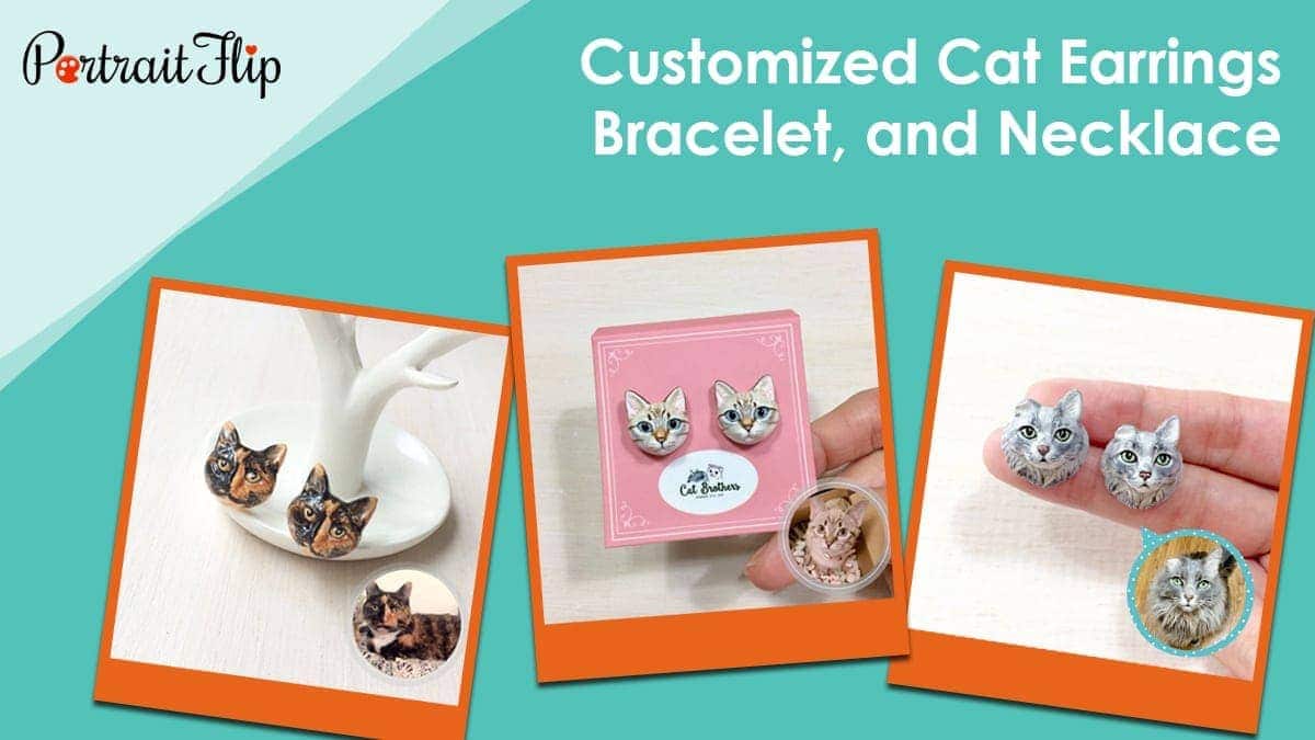 Customized cat earrings, bracelet, and necklace