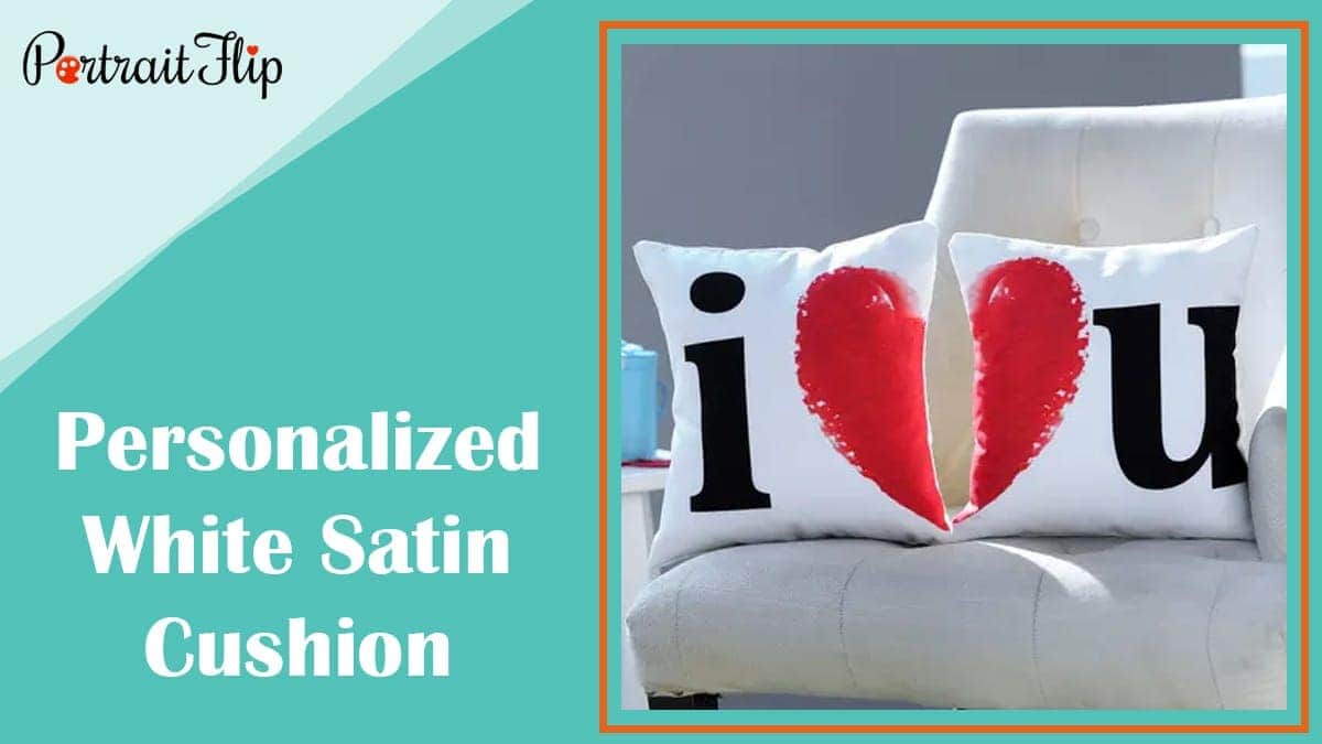 Personalized white satin cushion