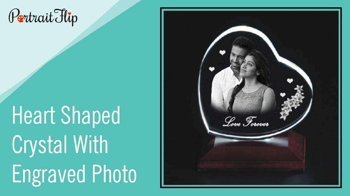 Heart shaped crystal with engraved photo