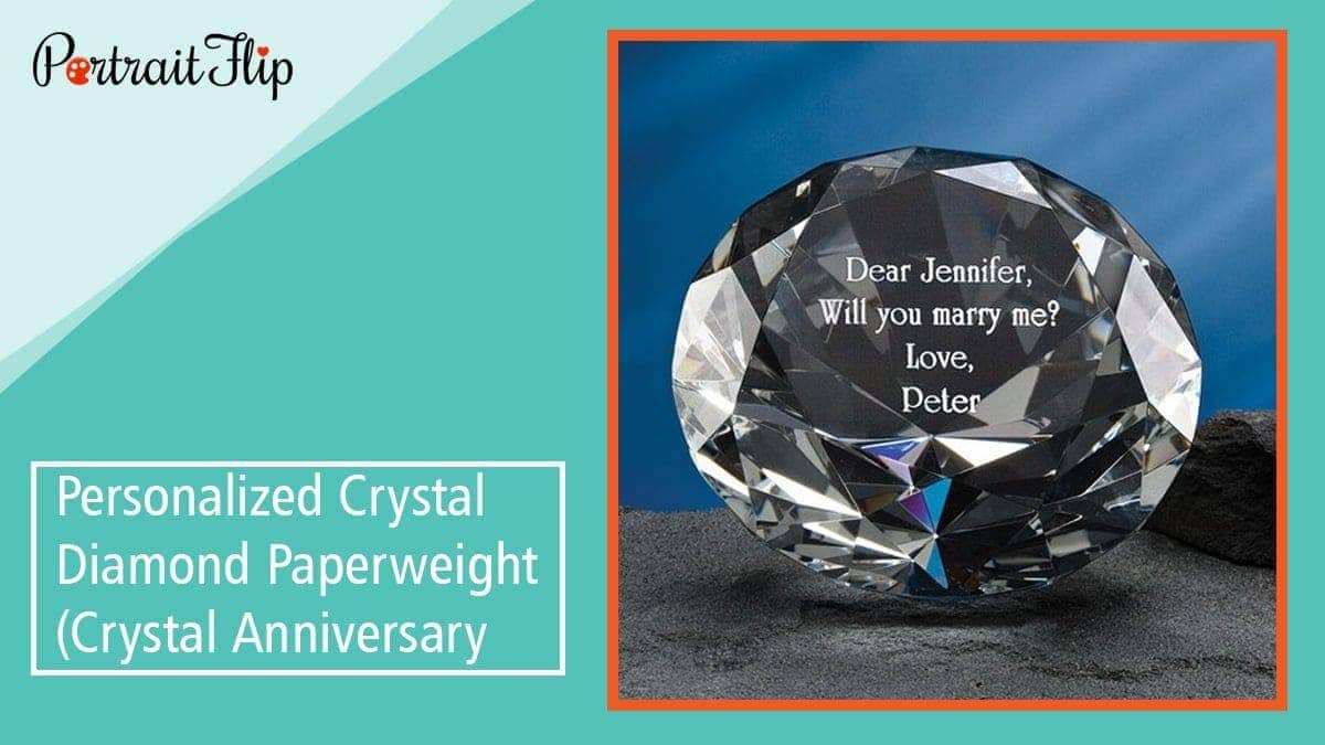 Personalized crystal diamond paperweight (crystal anniversary)