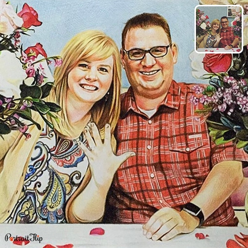 photo to happy couple colored pencil drawing