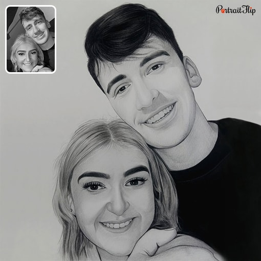 photo to young couple pencil portrait