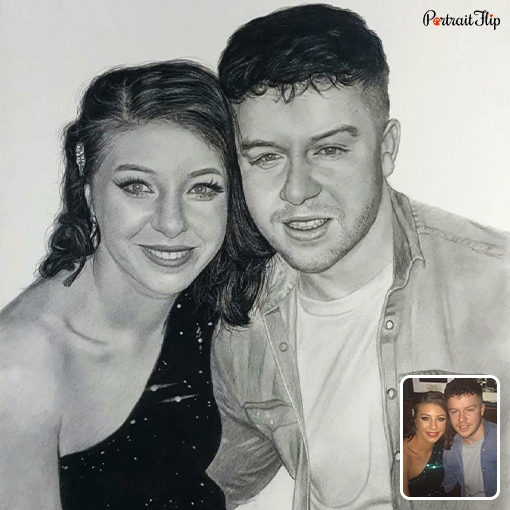 photo to young couple charcoal drawing