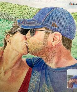 kissing couple colored pencil portrait