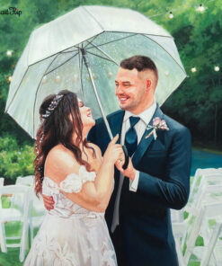 couple in rain watercolor painting