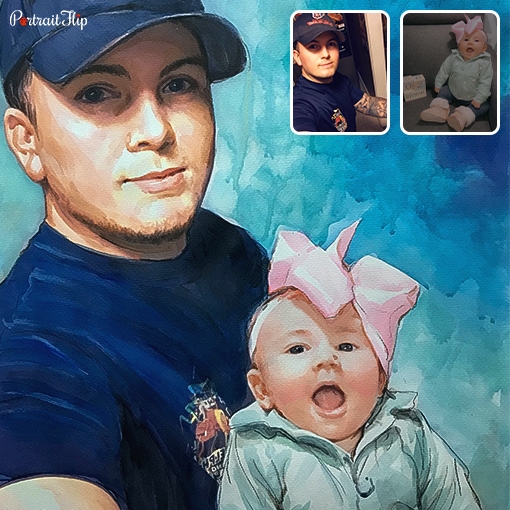 photo to father and son watercolor painting