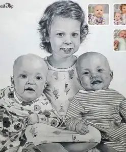 photo three kids pencil portrait