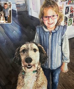 photo to girl and dog watercolor painting