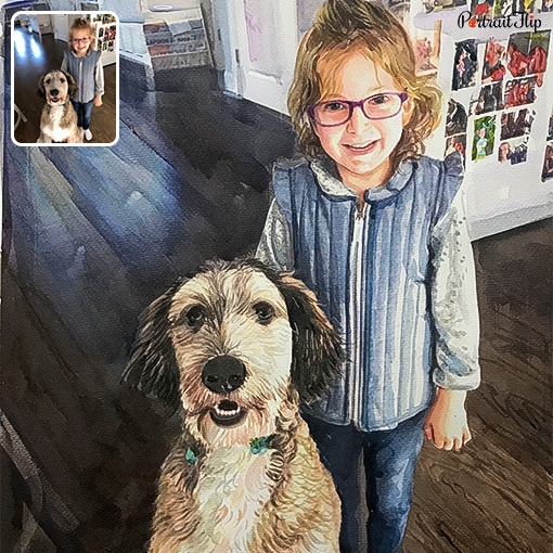 photo to girl and dog watercolor painting