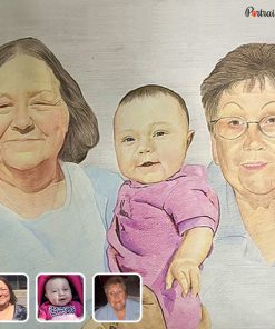 photos to kid and grandparents colored pencil drawing