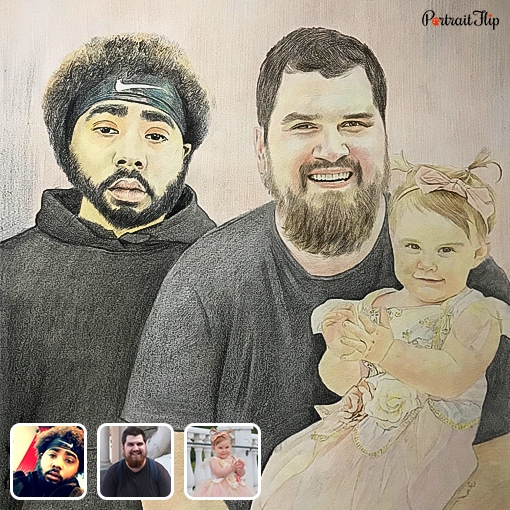 photo to men and kid colored pencil drawing