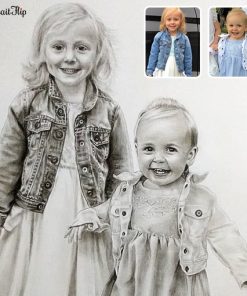 photo to two kids pencil portrait