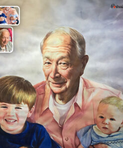 grandfather and two kids watercolor painting