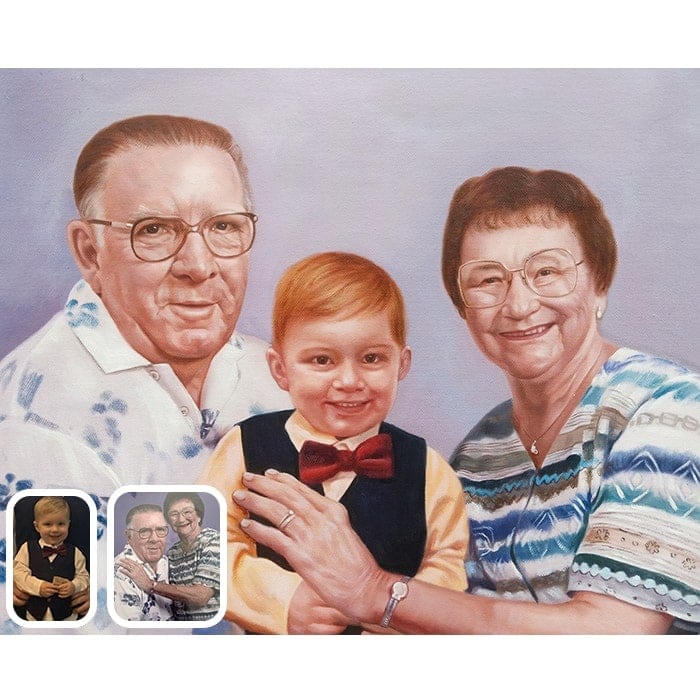 baby and grandparents oil painting