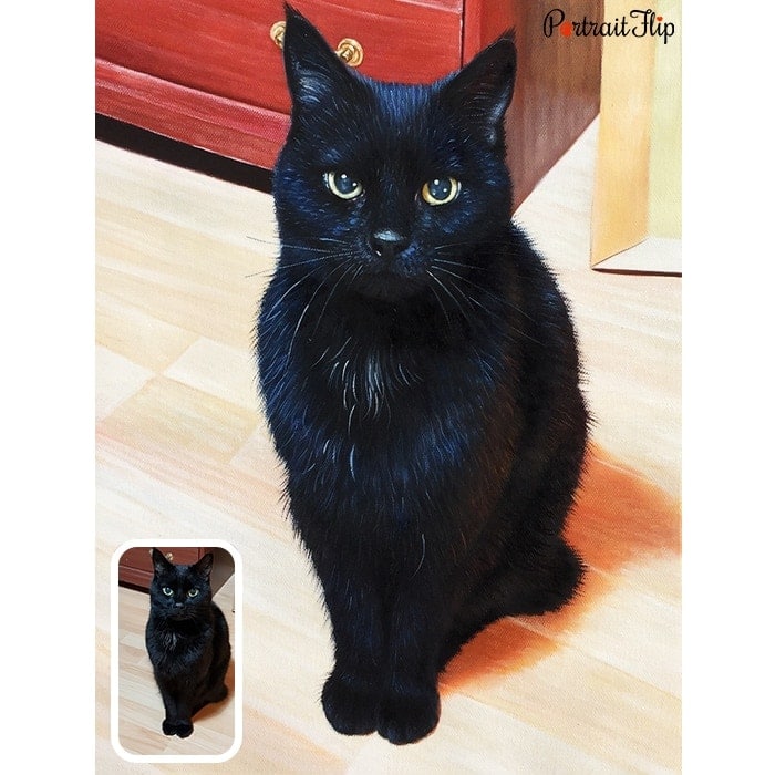 black CAT OIL portrait painting