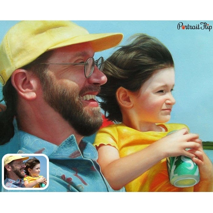 daughter with father oil painting