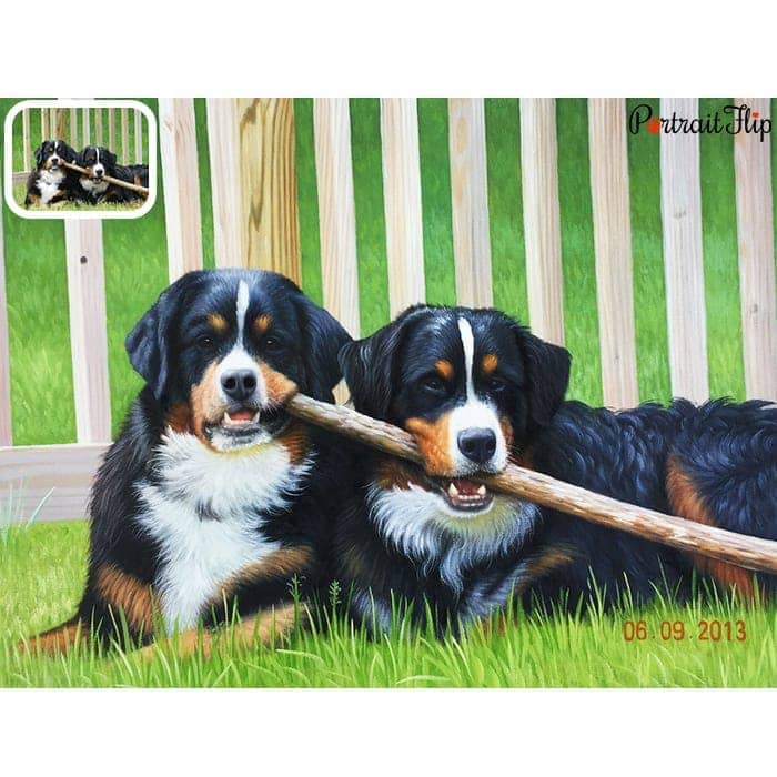 two dogs oil portrait painting