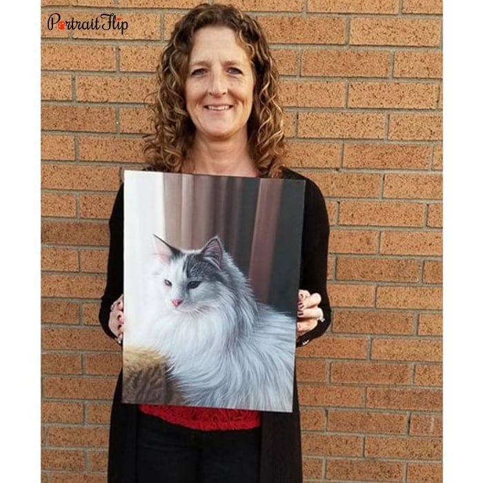 lady with her cat oil portrait