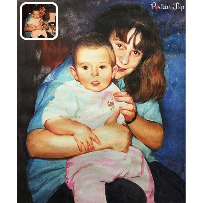 baby with mom watercolor painting