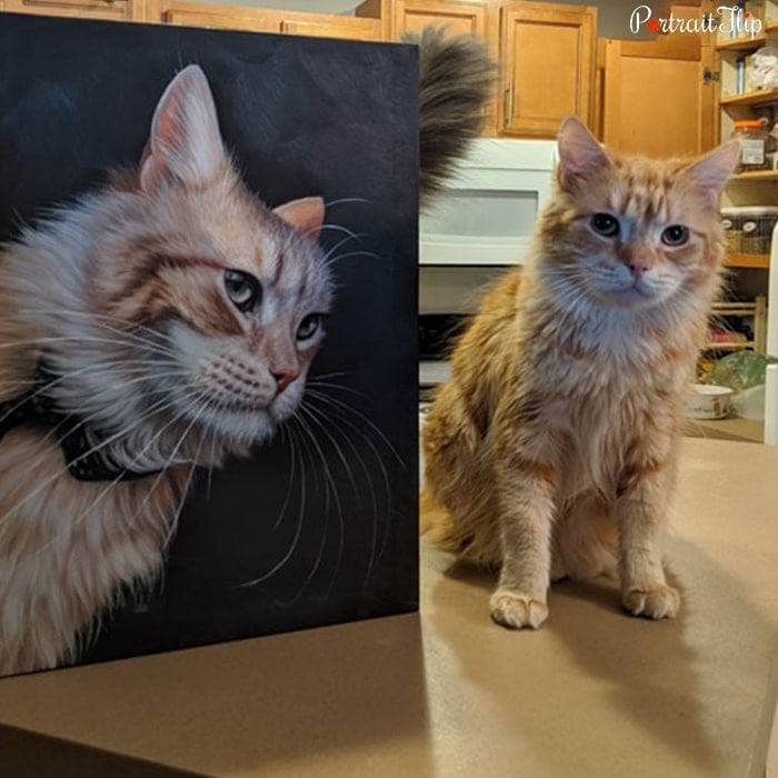 cat with her oil portrait