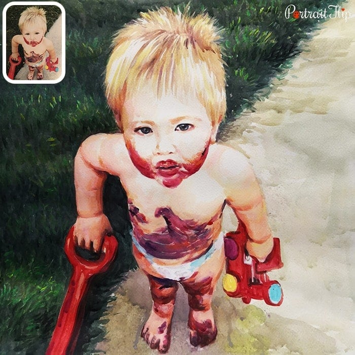 kid watercolor portrait