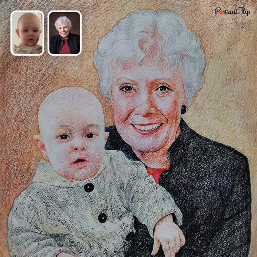 GrandParents & GrandChildren Colored Pencil Drawing