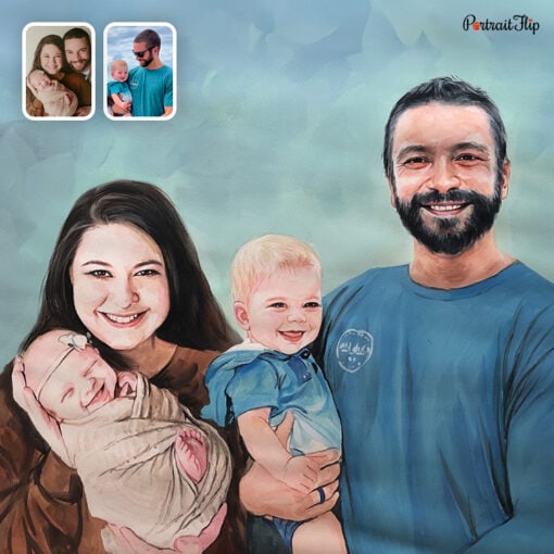 Parents and Children Watercolor Portraits