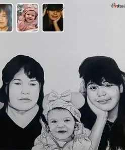 photo to merged family charcoal drawing