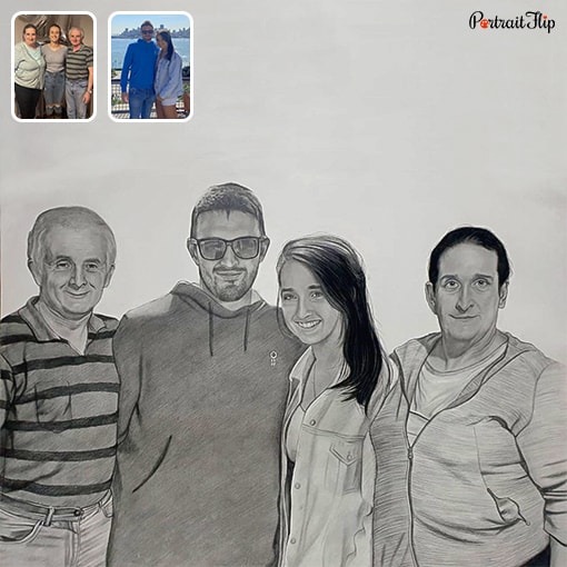 photo to combined merged family pencil portrait