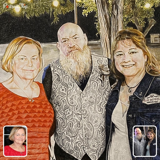 photo to compiled family colored pencil drawing