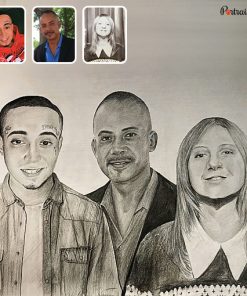 photo to combined family pencil portrait