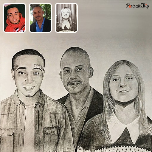 photo to combined family pencil portrait