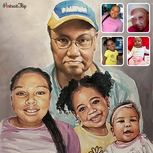 photo to grandpa and three kids watercolor painting