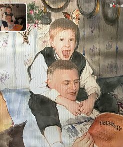 old photos to father and child watercolor painting