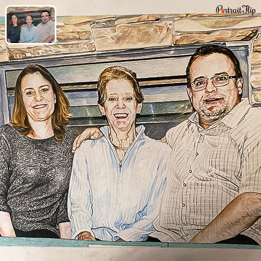 photo to family colored pencil drawing