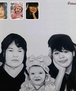 photo to family compilation charcoal portrait