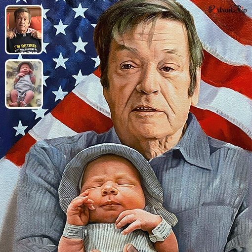 photo to grandfather and grandson oil painting