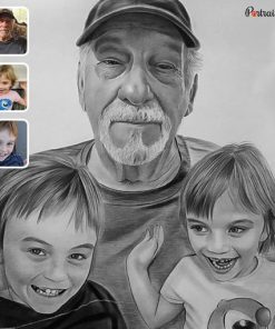 photo to grandpa and 2 child pencil sketch