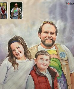 photo to grandpa and kids watercolor painting