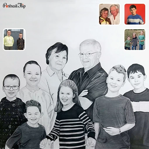 photo to big family compilation charcoal portrait