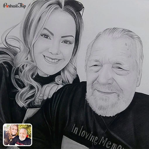 photo to grandpa and girl pencil portrait