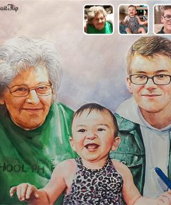 photo to grandma and kids watercolor painting