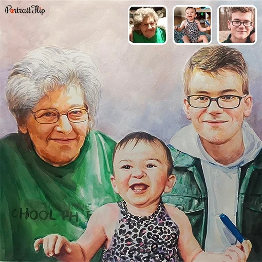 photo to grandma and kids watercolor painting