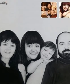 photo to family members compilation charcoal portrait