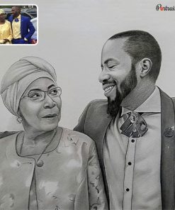 photo to mother and son pencil portrait