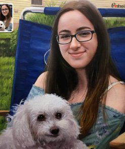 photo to woman and dog oil painting